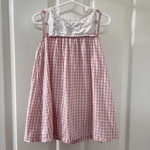 Baby Boden Pink Gingham and Polka Dot Dress Button Back Girls Size 2-3 years